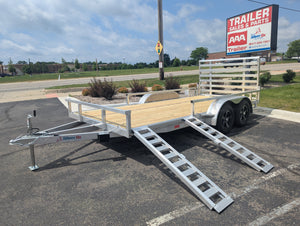 Silver Ox 7x16 tandem axle aluminum utility trailer with HD package and ATV side ramps - main photo at AAA Trailer in Howell Michigan