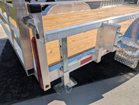 Silver Ox 7x16 tandem aluminum utility trailer - rear three quarter view from passenger side