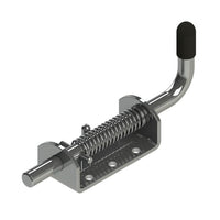 Spring Latch w/Aluminum Base and 7-5/16" Pin - 7/16" Diameter Wallace Forge Tipper - close-up view | AAA Trailer