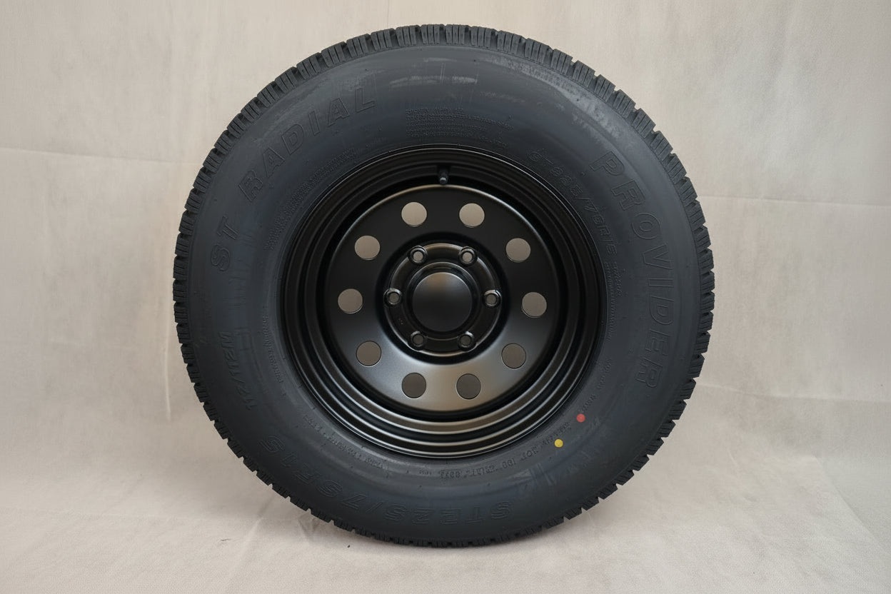 ST 225/75R15 Trailer Tire and Wheel – Load Range E (10 Ply) | 6 Lug 15" Steel Wheel | Taskmaster Provider