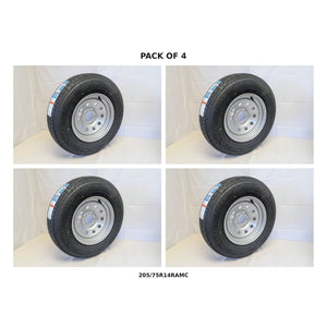 ST205/75R14 Trailer Tire & Silver Mod Wheel – Set of 4 – Load Range C  — Pack of 4 | AAA Trailer