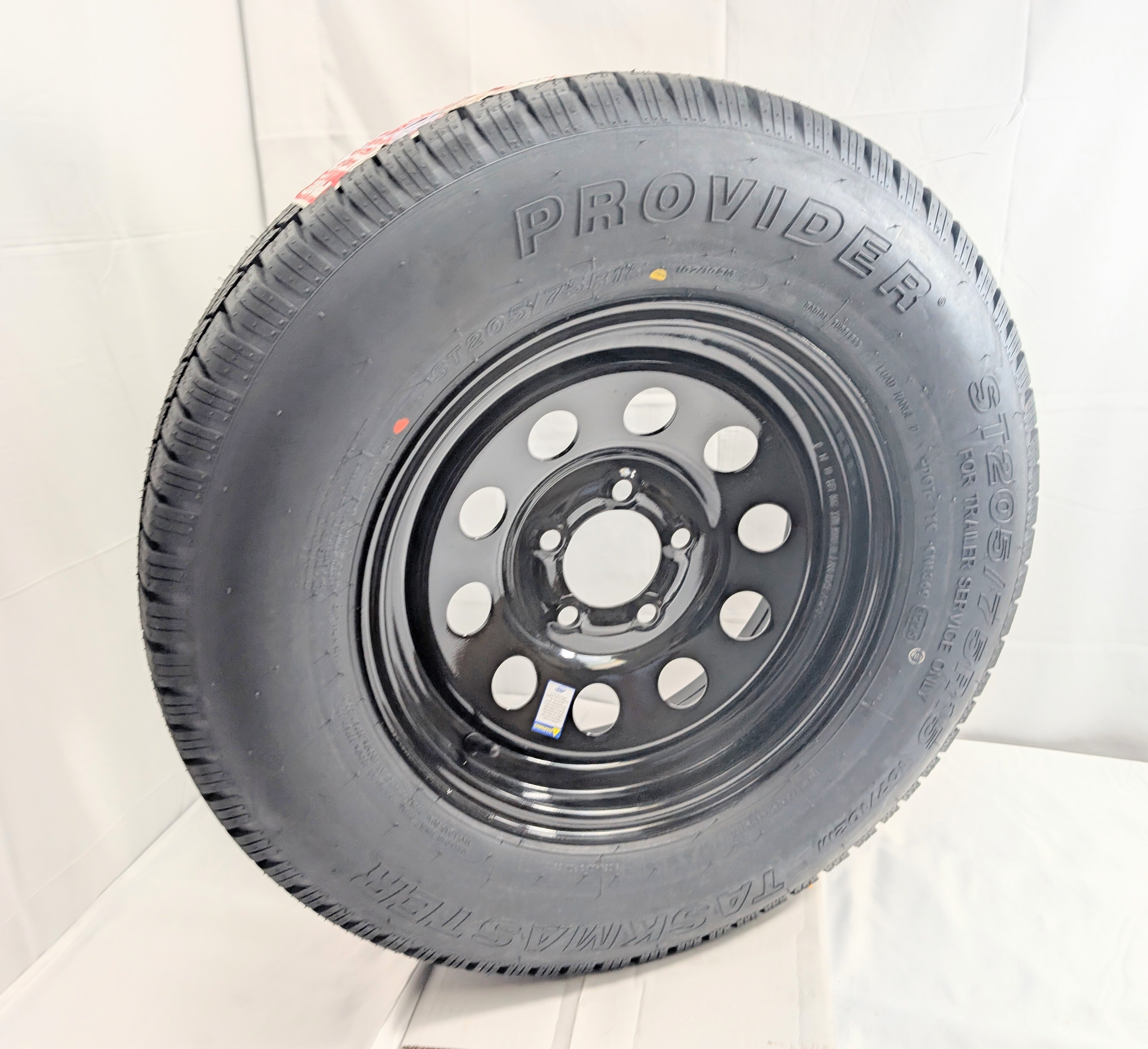 ST205/75R15 Trailer Tire and Wheel – Taskmaster Provider Radial | Black Steel Modular Wheel (5 Lug)