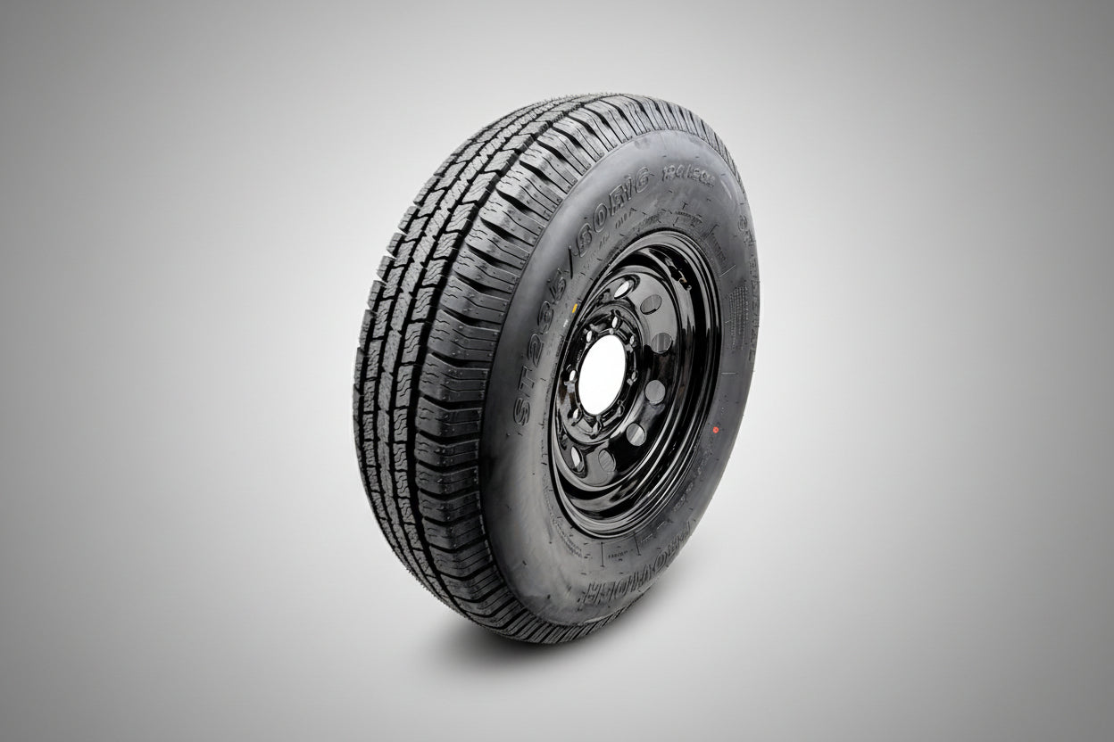 ST235/80R16 Trailer Tire and Wheel — Taskmaster Provider Load Range E (10 Ply) — 16" 8-Lug Steel Wheel (Silver or Black)