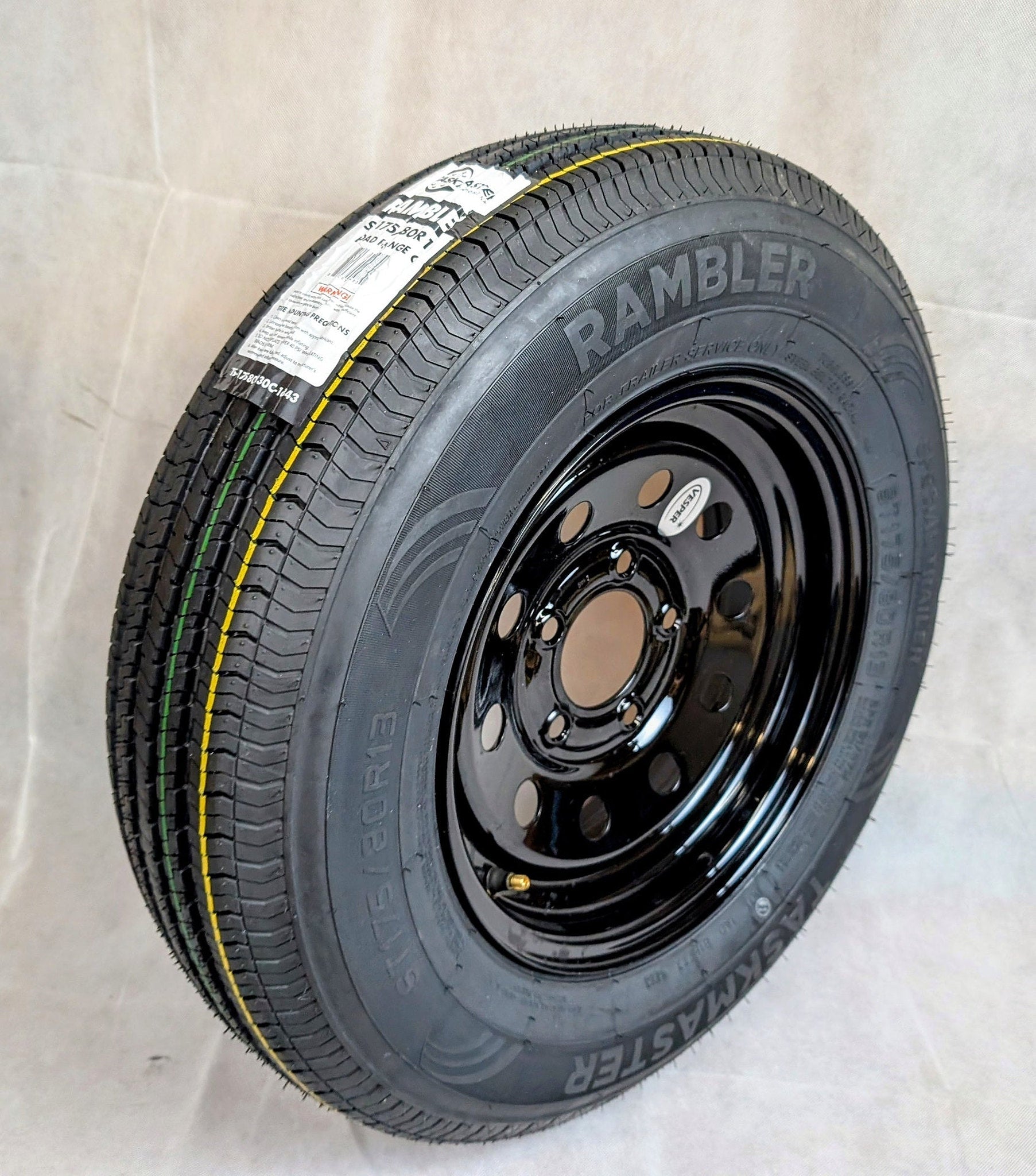 Taskmaster Rambler 175/80R13 Trailer Tire on 13" Mod Steel Wheel (Silver or Black) — ST Radial, Load Range C