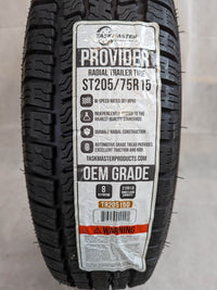 Taskmaster Provider ST 205/75R15 Provider Load Range D Trailer Tire 8 ply 15" - detail view | AAA Trailer