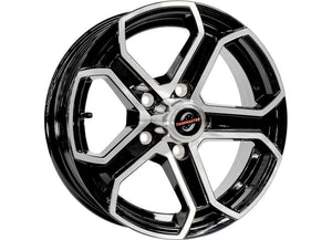 Taskmaster Trinity 15x5 Aluminum Trailer Wheel - Machined Black 5-Fork - detail showing machined silver spoke accents | AAA Trailer