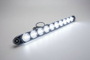TecNiq T10-LC00-1 White LED Auxiliary Lamp — Front Angled View Showing 11 Clear LED Optics | 15-1/2" Slim Profile