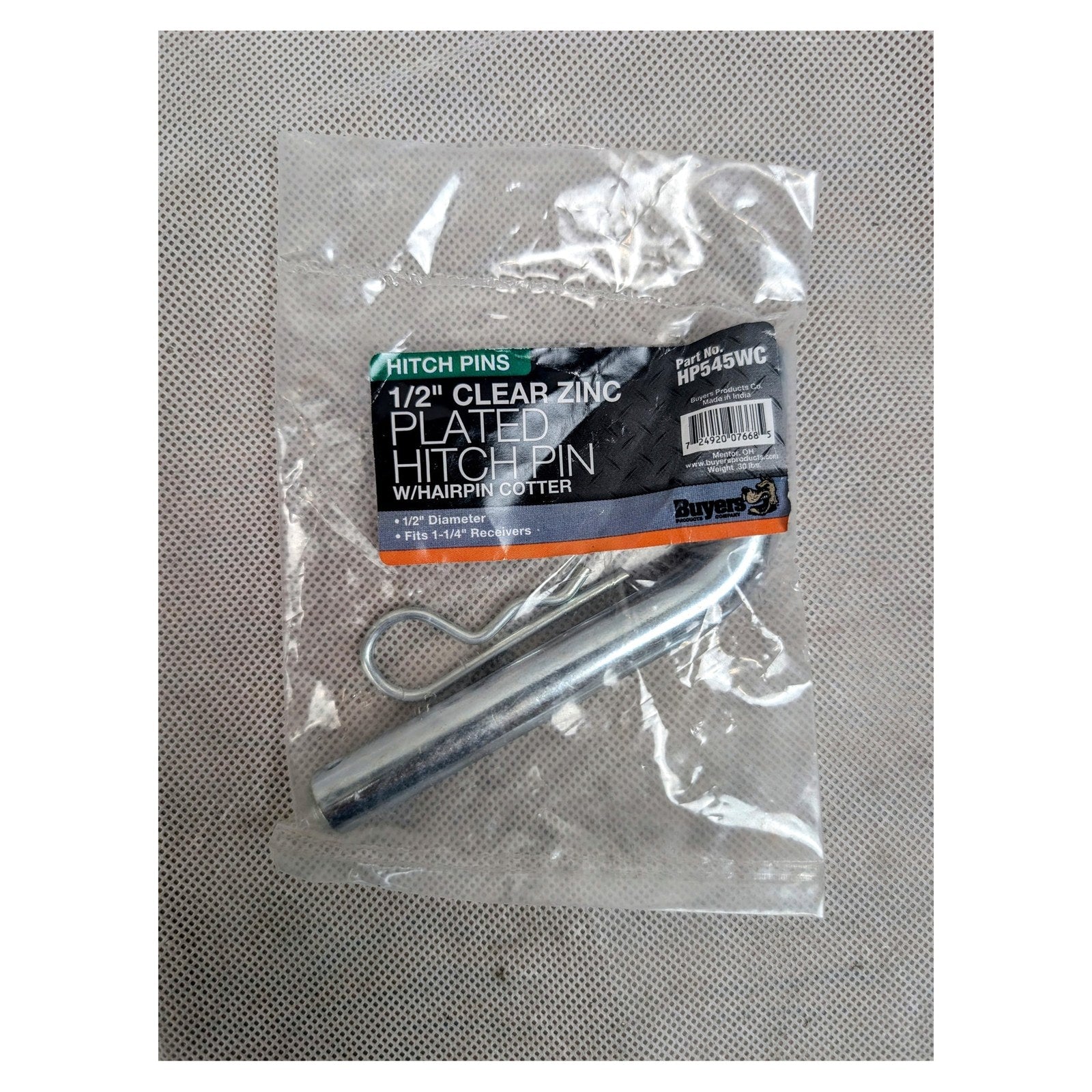 1/2 Inch Zinc Plated Trailer Hitch Pin and Clip for 1-1/4 Inch Receivers