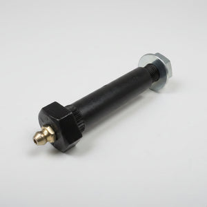 TruRyde FA-7-187 greasable shackle bolt with 7/16" flanged lock nut – single, showing brass zerk grease fitting and step-down 9/16" to 7/16" shoulder