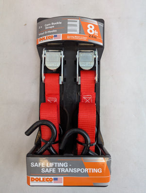 Doleco USA Tie-Down Cam Buckle Strap 1" x 8' Lashing Strap (Pack of 2) - full product view | AAA Trailer