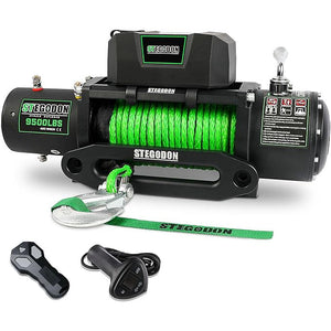 Winch 9500lb Winch 12V Waterproof Electric Winch Synthetic Rope Winch with Wireless Remote and Corded Control for Truck SUV Jeep Wrangle (Green Rope)