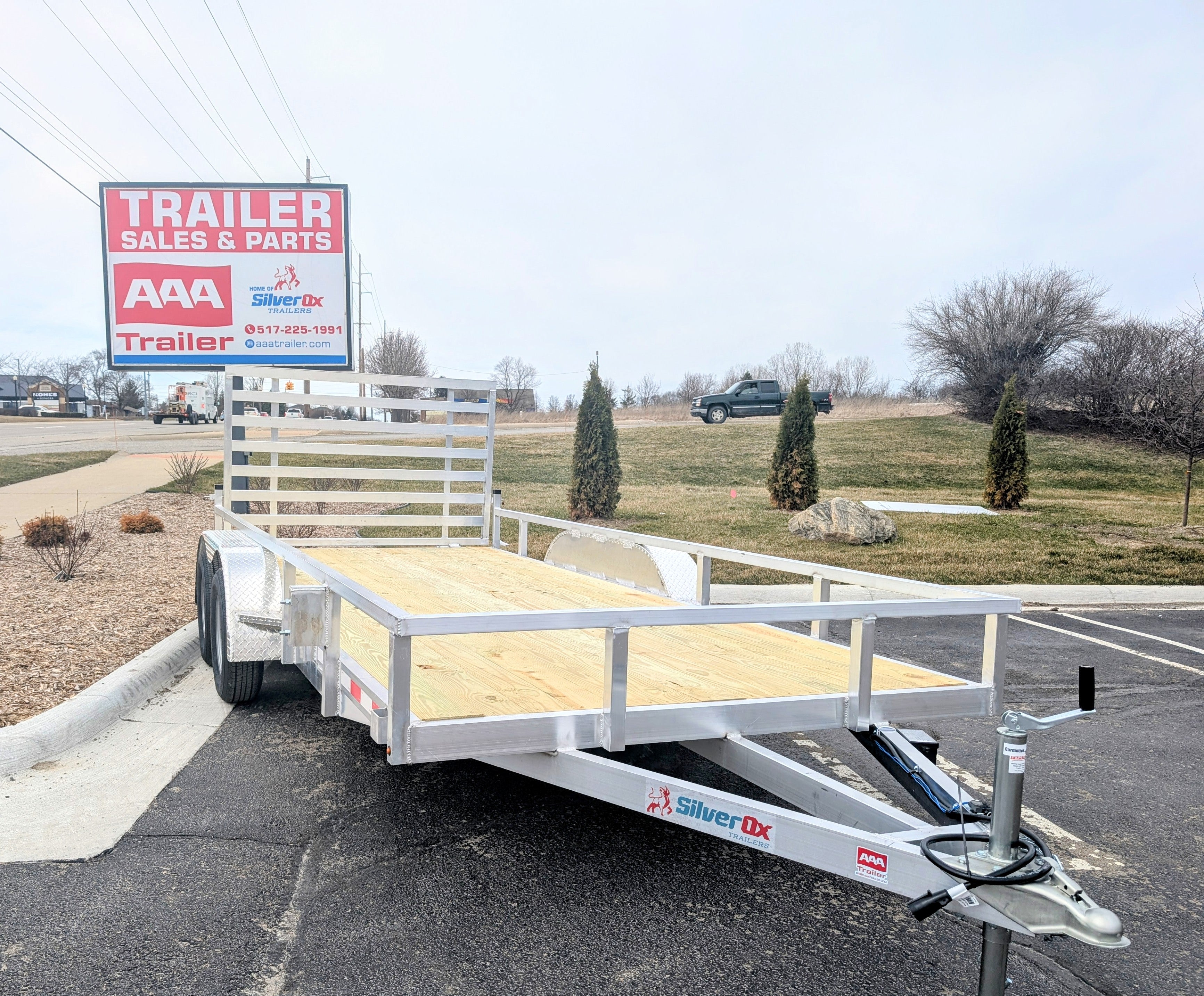 Silver Ox 7x16 Aluminum Tandem Axle Utility Trailer – Rear Ramp – Electric Brakes | AAA Trailer - 1,278 lbs, 7x16 - full prod