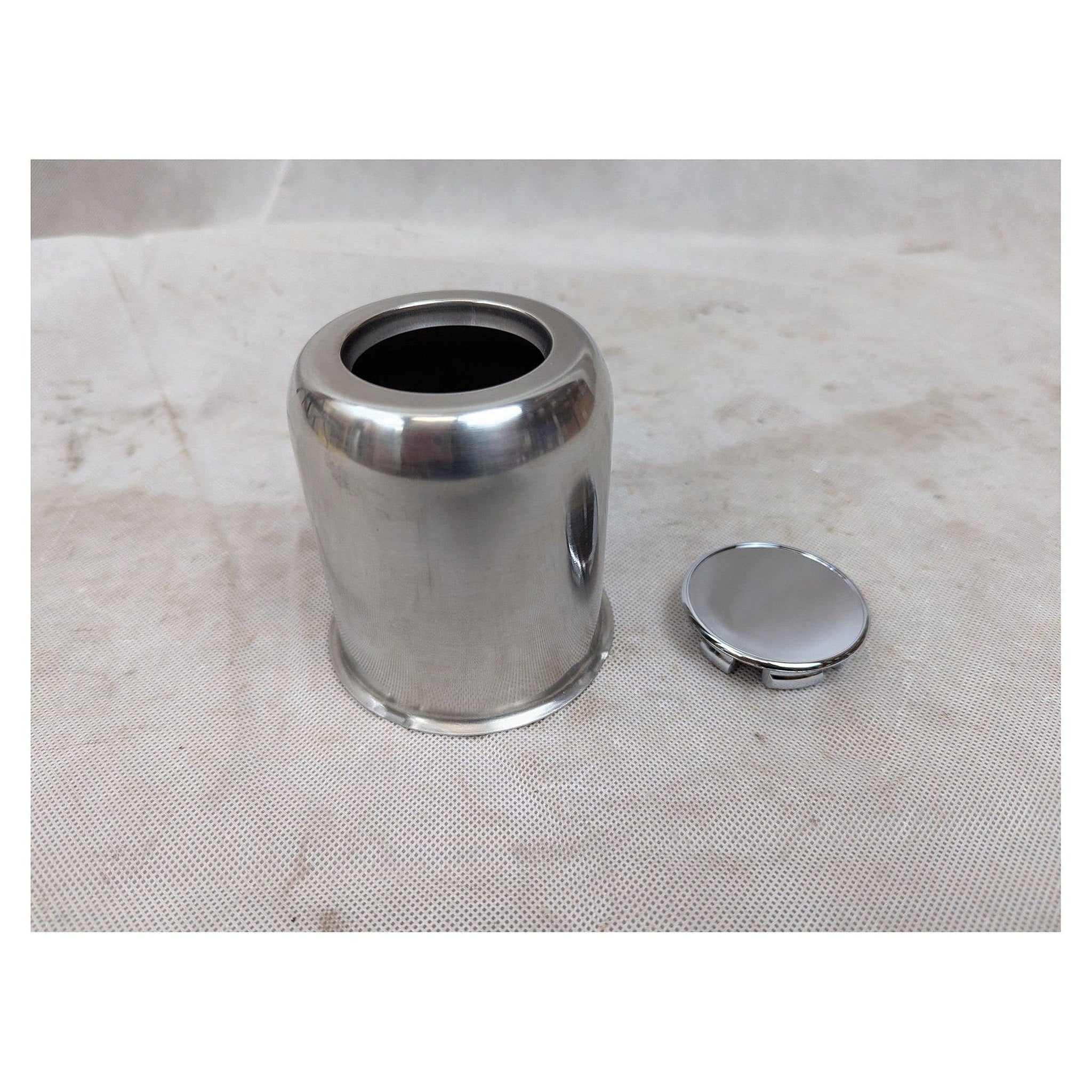 Stainless Steel Trailer Wheel Center Cap with Removable Hub - full product view | AAA Trailer