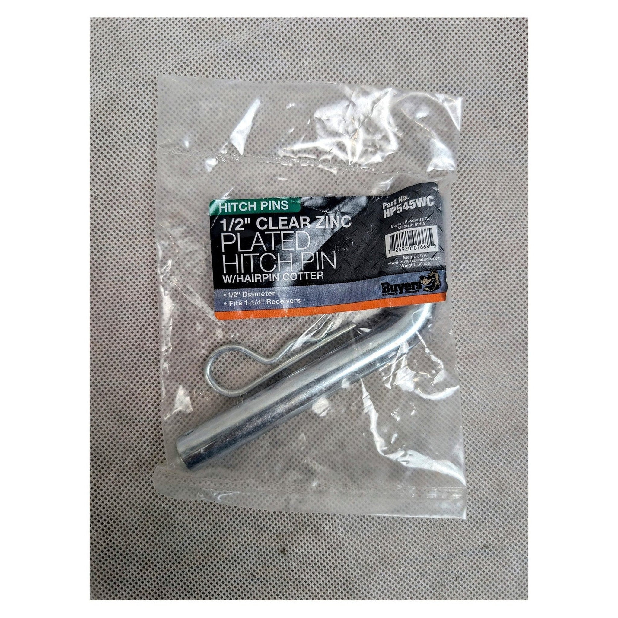1/2 Inch Zinc Plated Trailer Hitch Pin and Clip for 1-1/4 Inch Receivers - full product view | AAA Trailer