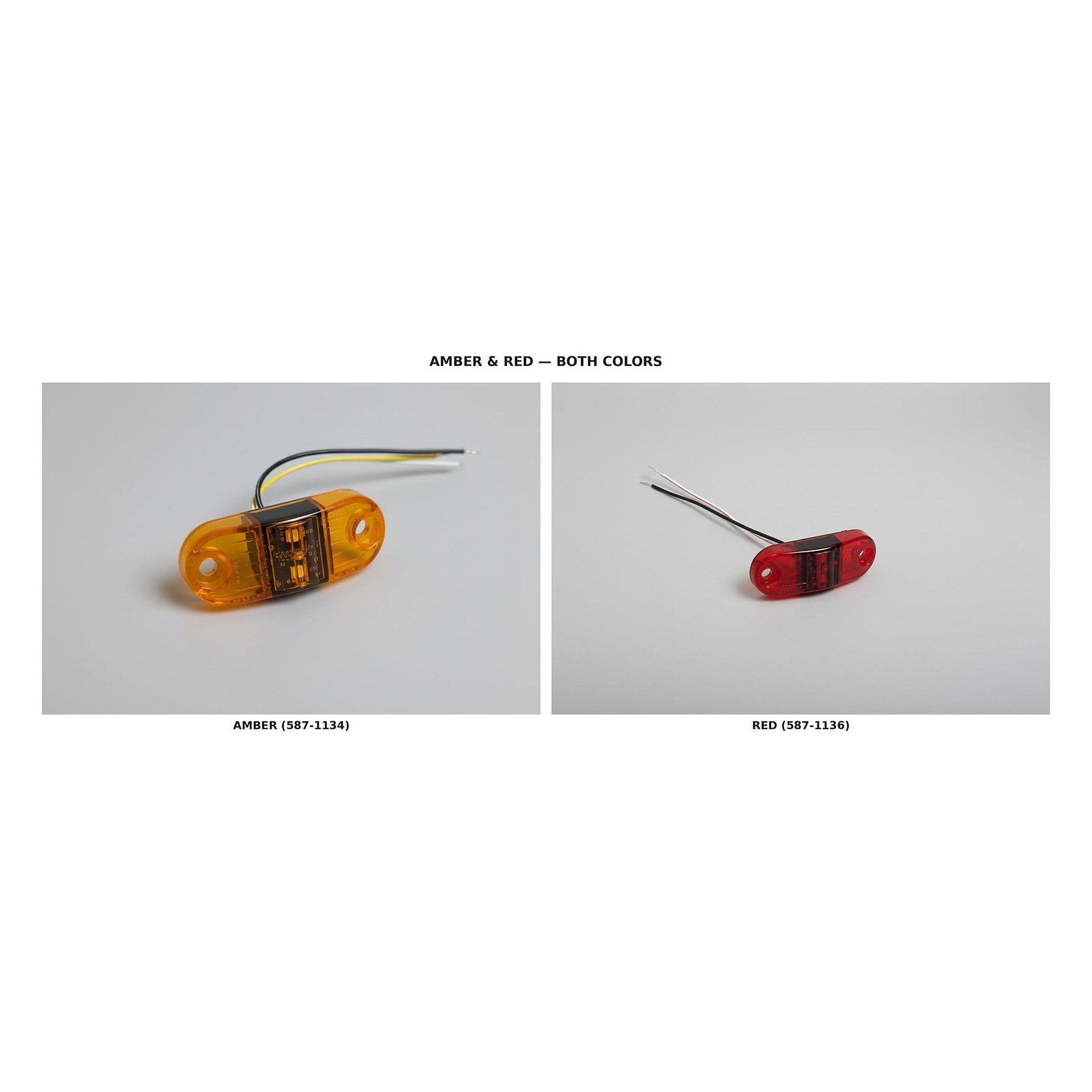 Optronics MCL13 LED Trailer Marker Light — Amber (587-1134) and Red (587-1136) side-by-side | AAA Trailer