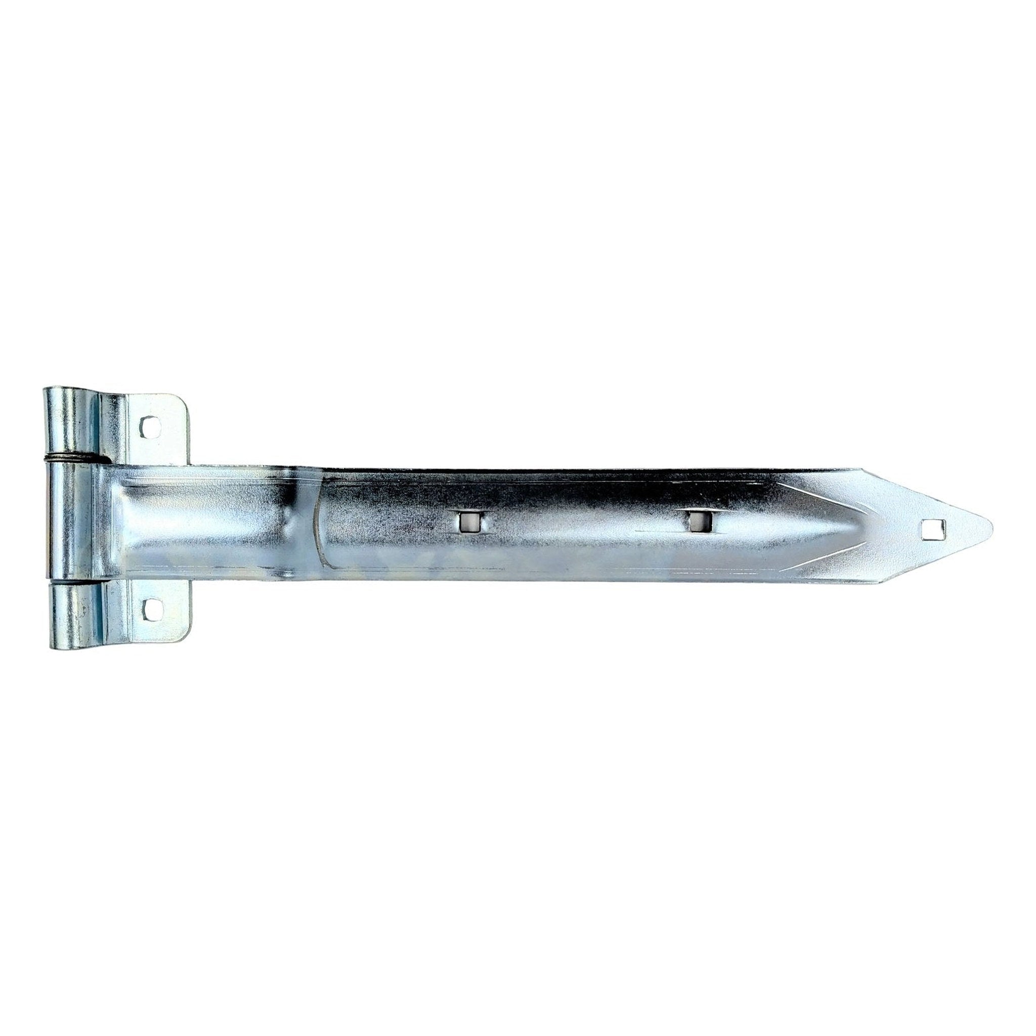 16" Offset Bent Strap Trailer Door Hinge – 5/16" Corner Clearance, Bright Zinc, 270° Swing - full product view | AAA Trailer