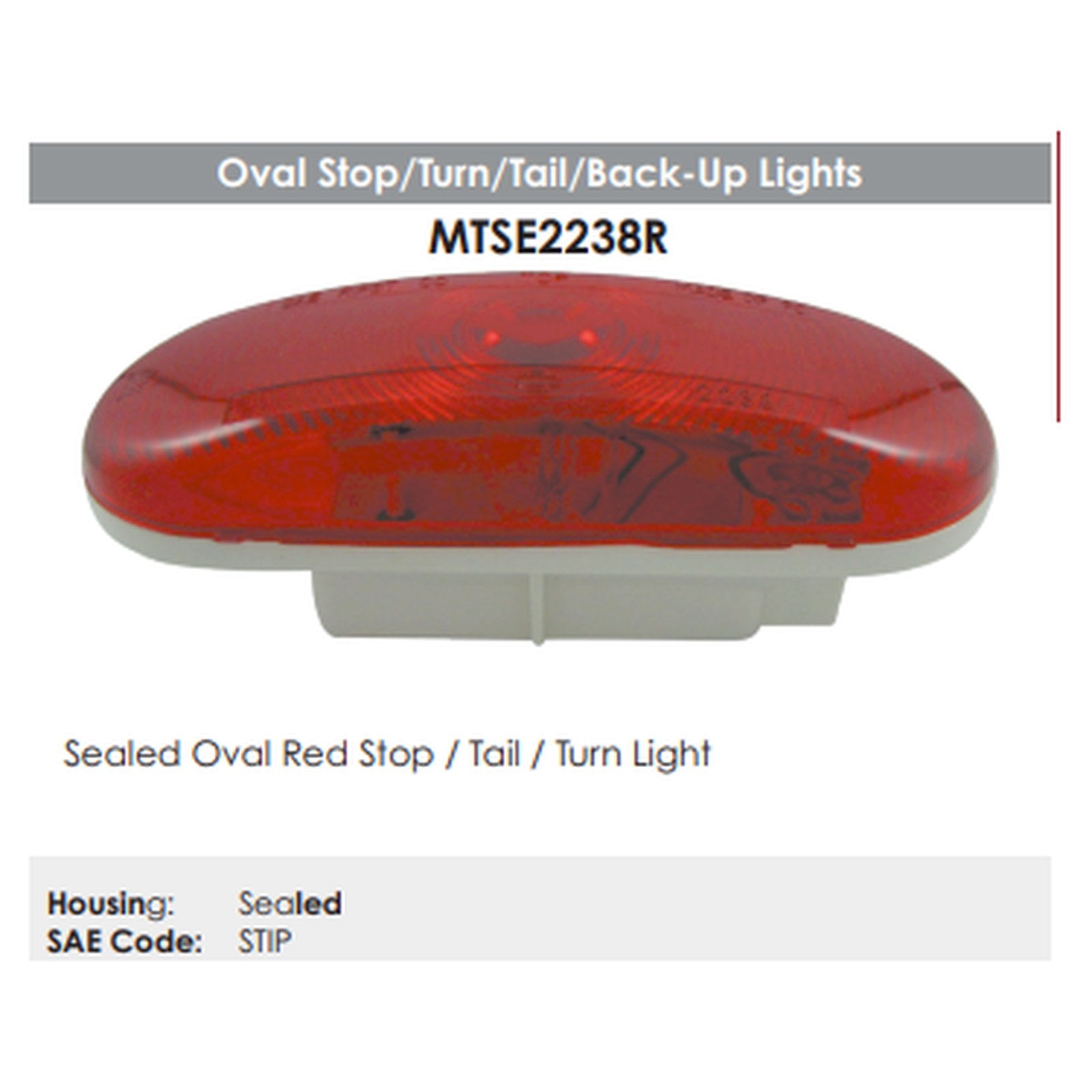 6.5" Oval Incandescent Red Stop Turn Trailer & Truck Tail Light - full product view | AAA Trailer