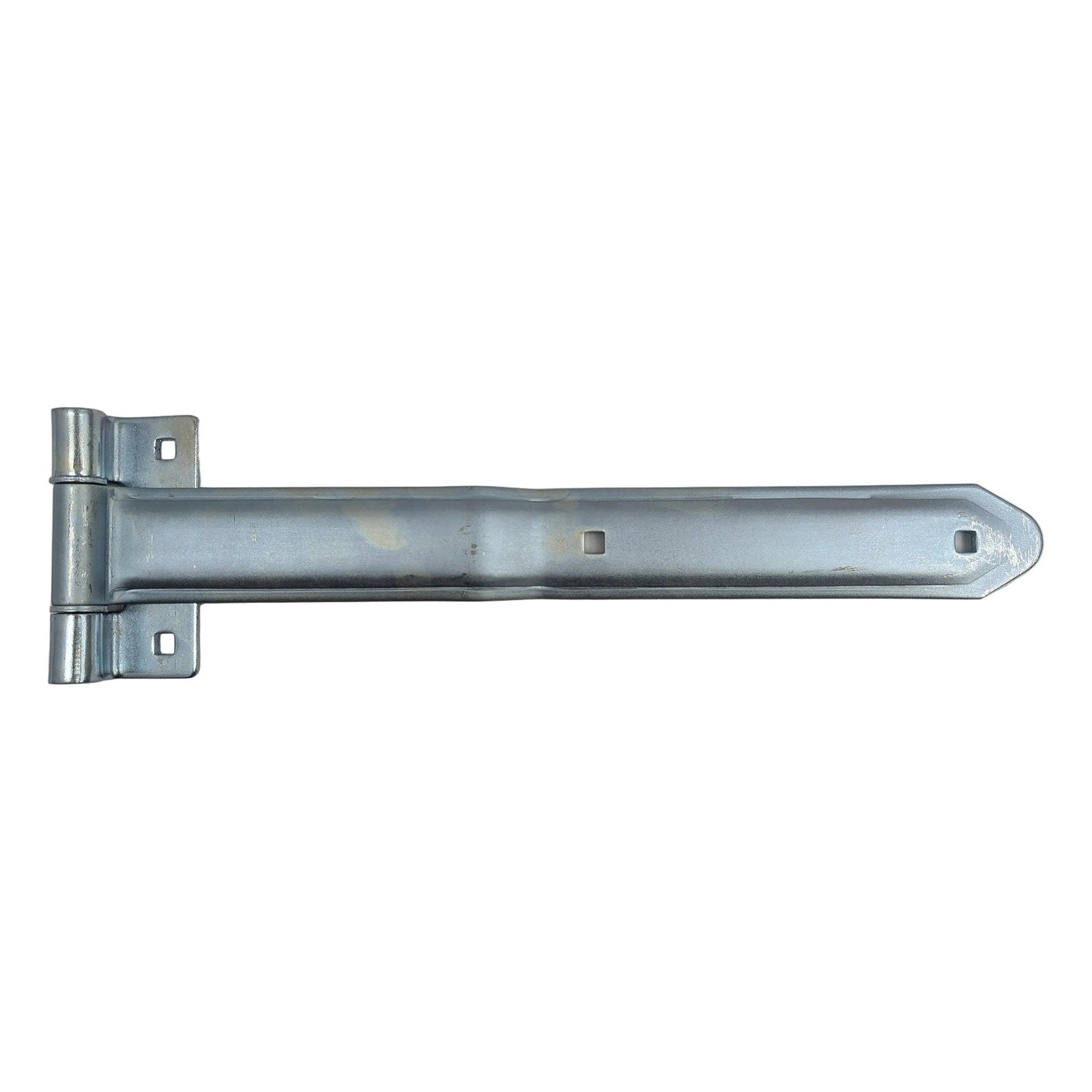 T-16 Heavy Duty Trailer Door Hinge – 16" Offset Bent Strap Hinge, Bright Zinc, 270° Swing - full product view | AAA Trailer