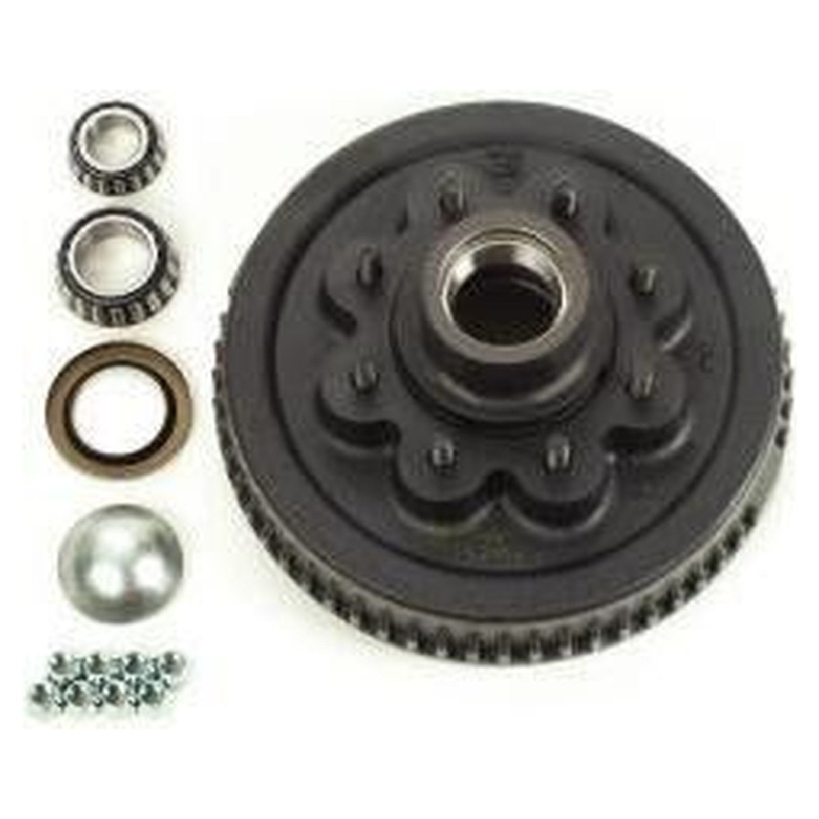 7K 12 X 2 Trailer Hub & Brake Drum 8-6.50 w/ 1/2" studs with bearings & seal - 7,000 lb - full product view | AAA Trailer