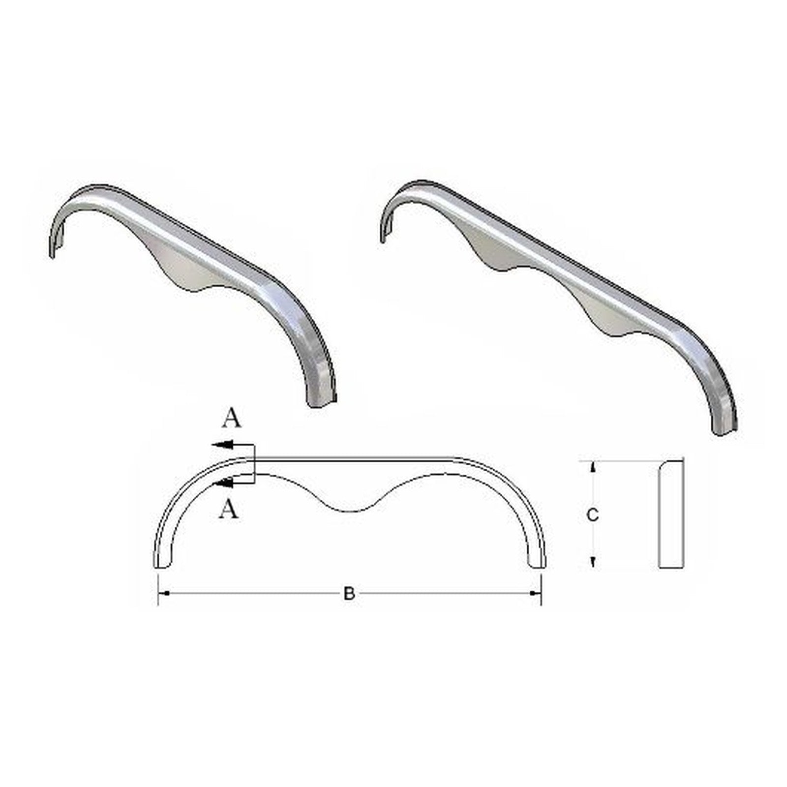 Heavy Duty Aluminum Fender Flare Skirt for Tandefm Axle Trailers - full product view | AAA Trailer
