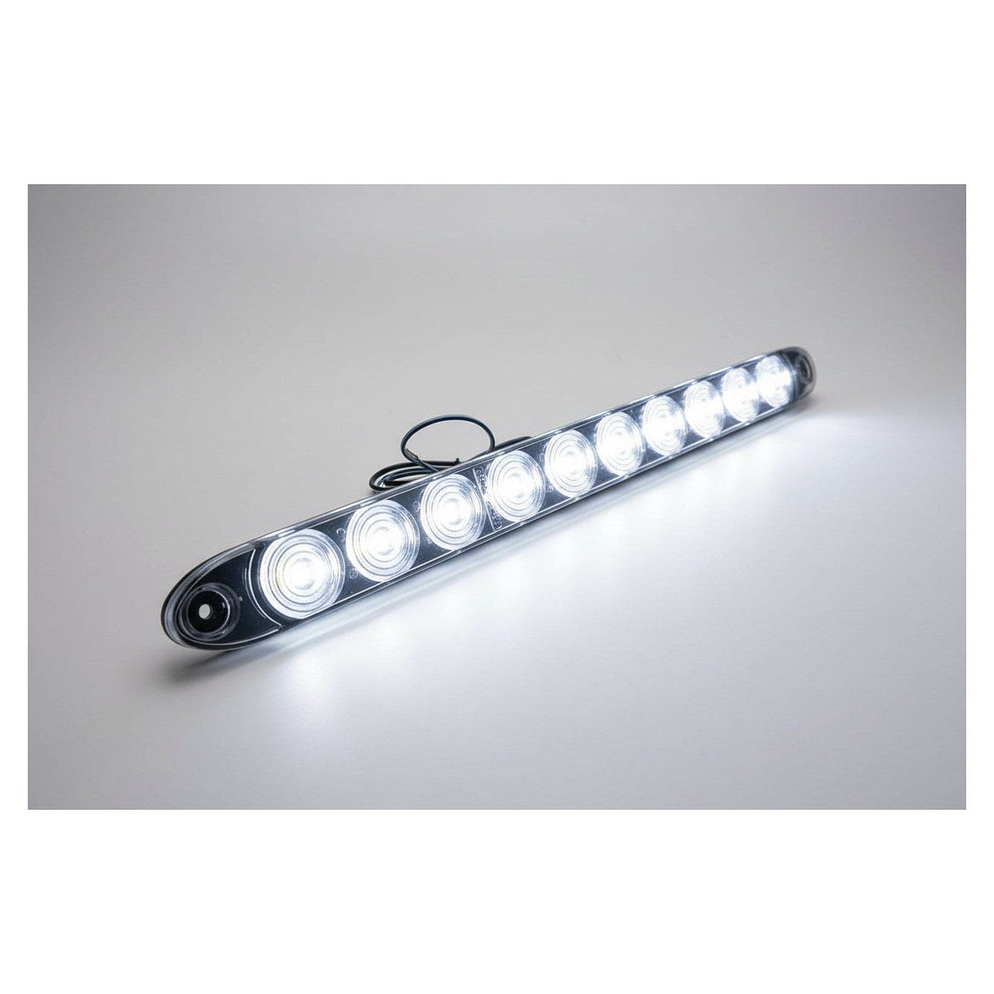 TecNiq T10-LC00-1 White LED Auxiliary Lamp — Front Angled View Showing 11 Clear LED Optics | 15-1/2" Slim Profile
