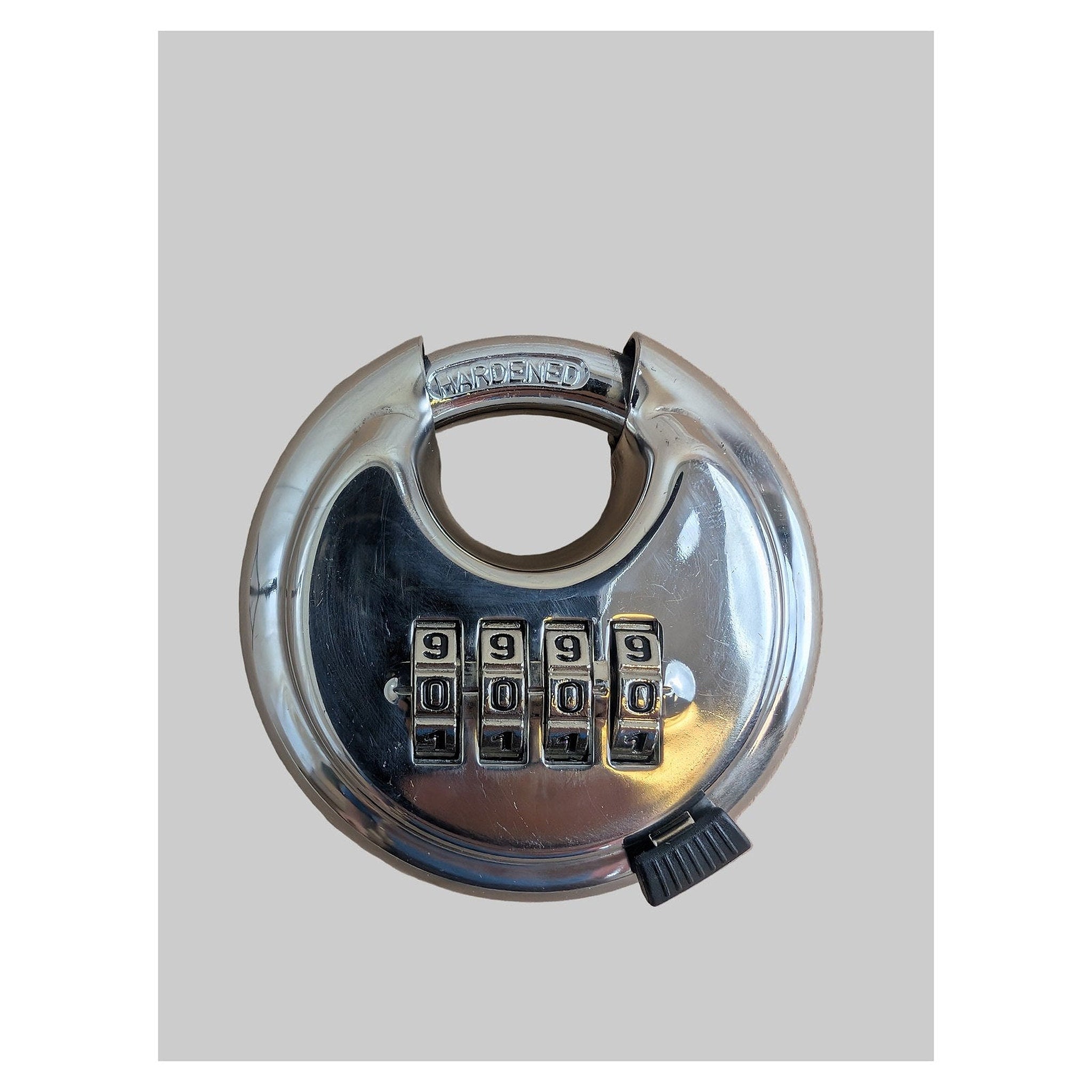 Shrouded Stainless Combination Keyless Disc Steel Pad Lock for Cargo Trailers - full product view | AAA Trailer