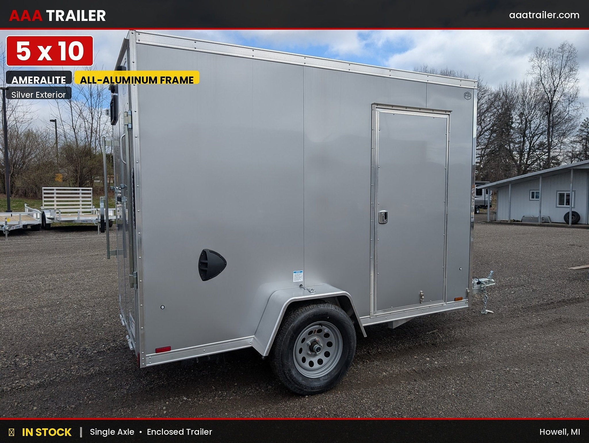 Cargo Mate Amera-Lite Aluminum 5x10 V Nose With Ramp Door Cargo / Enclosed Trailer -Stock# 200670 - 800 lbs, 5x10 - full prod