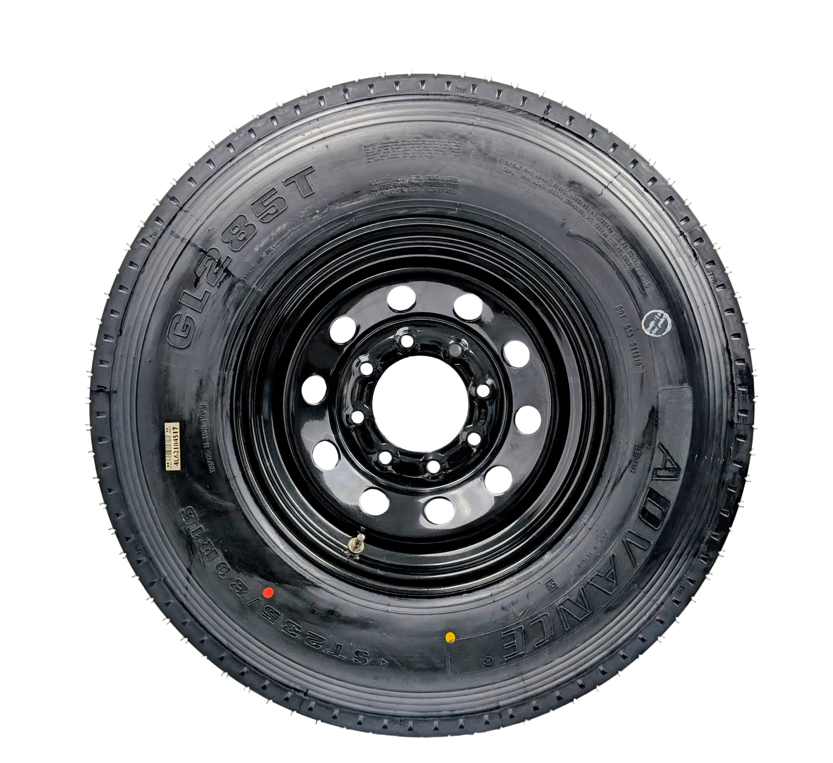 Advance 235/80R16 14 Ply Trailer Tire with 8 Lug Revolver Steel Wheel Load Range G - Black or Silver - 4,080 lbs, 8x6.5 - ful