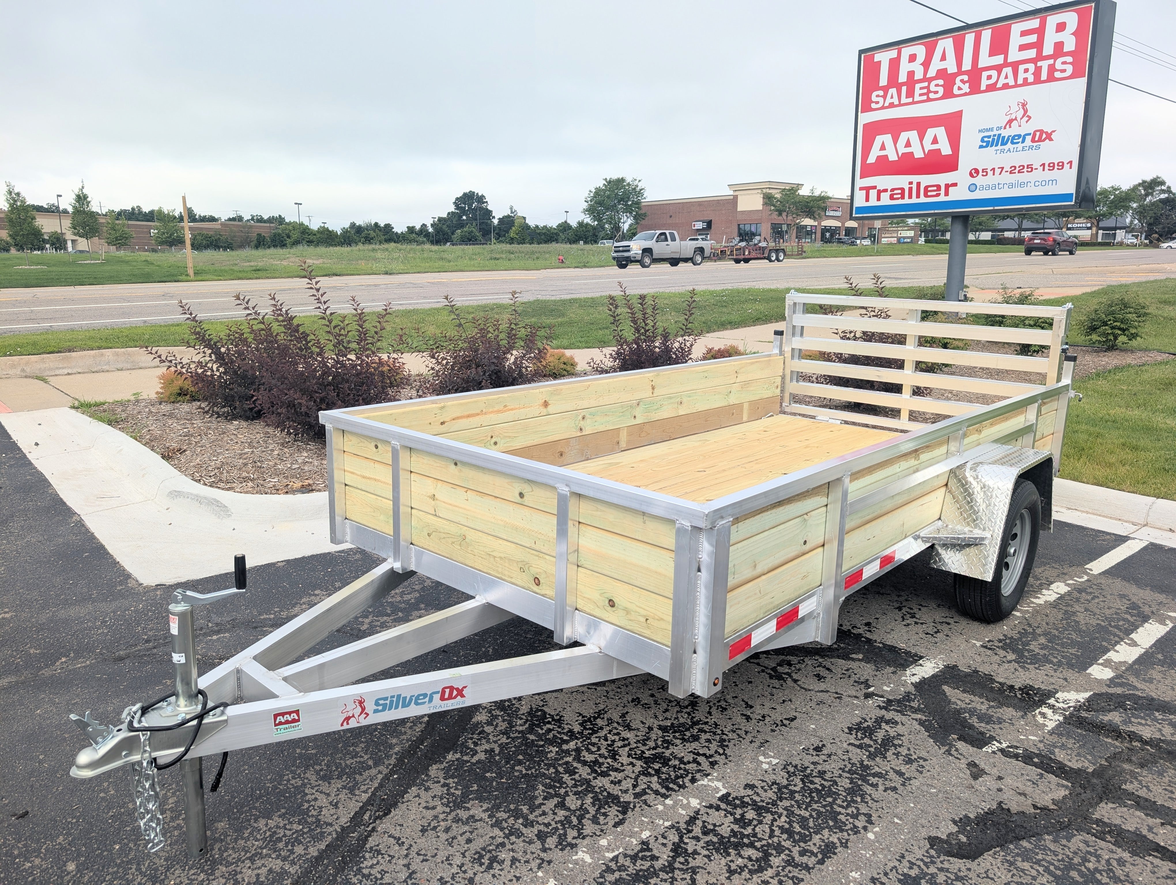 Silver Ox 6x10 Single Axle Woody 3 Board Woodside Aluminum Utility Trailer w Bi-Fold Ramp - 2,500 lb, 6x10 - full product vie