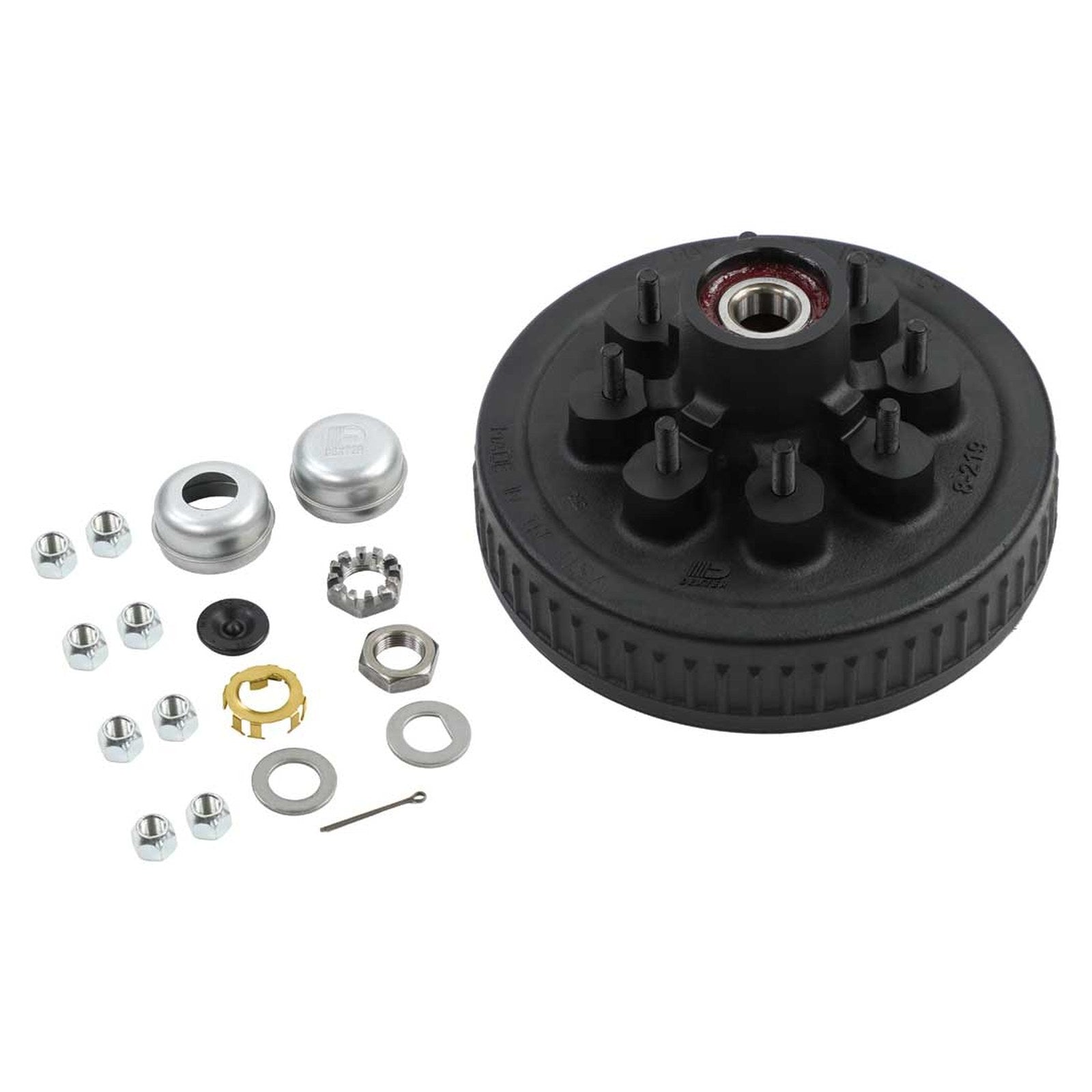 Dexter K08-219-1G Pre-Greased Hub & Drum Kit – 7,000 lb Axle | 8 on 6.5, 12" x 2" - 7,000 lb, 8x6.5 - full product view | AAA