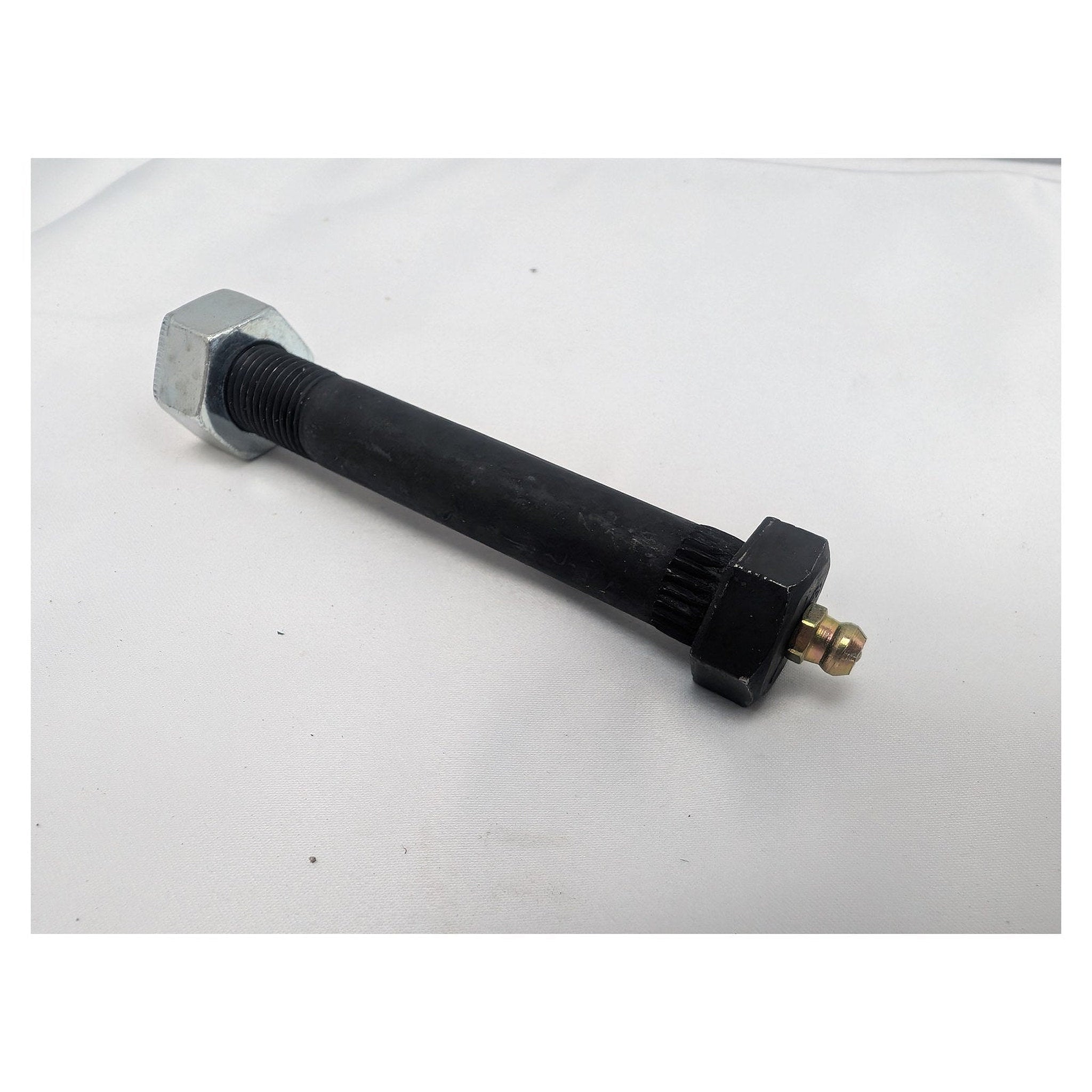 9/16-18 x 3-1/2 inch greaseable trailer shackle bolt with grease zerk, hex head, Grade 5 zinc plated, and 9/16-18 UNF lock nut - MPN SHB-91635-LUBE