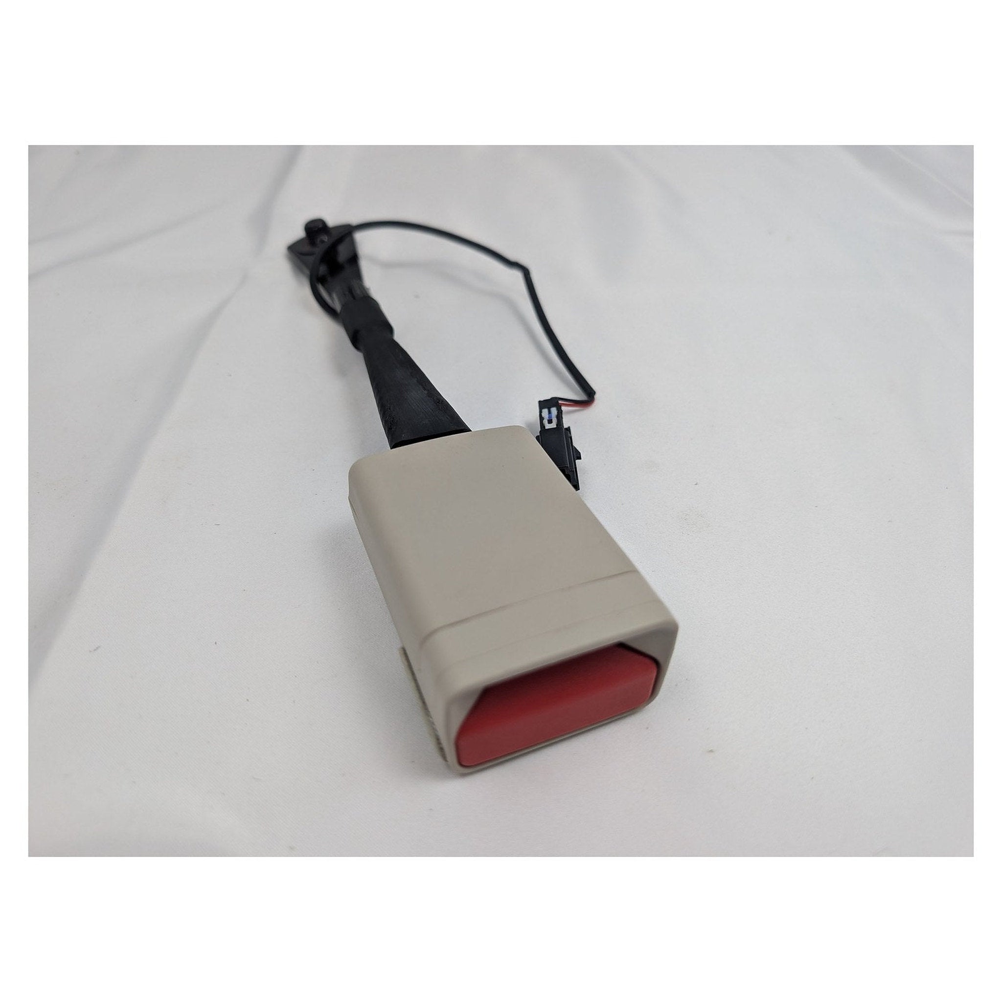 GM 84964167 Seat Belt Buckle — Red Release Button, Shale Beige Housing, Single Bolt Stalk Mount | 2022 Acadia Used OEM