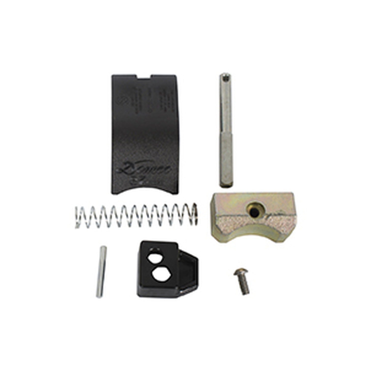 Demco 6008 EZ-Latch repair kit contents: composite handle, spring, handle pin, support pin, and hardware for 2-5/16" ball couplers