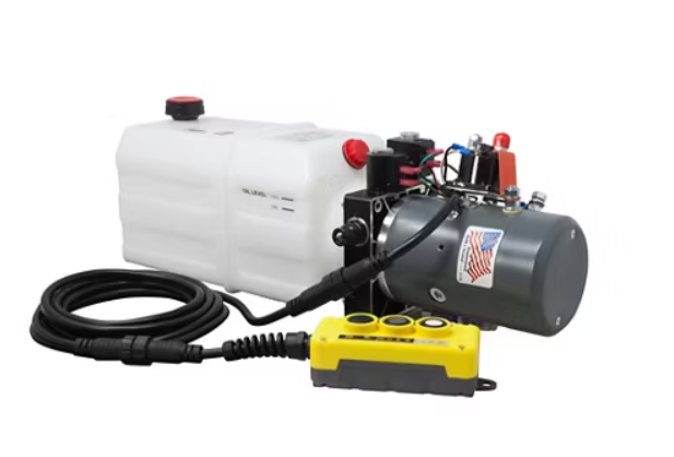 KTI DC-45416 / DC-4747 — 12V Double-Acting Hydraulic Power Unit with 3-Button Wired Remote