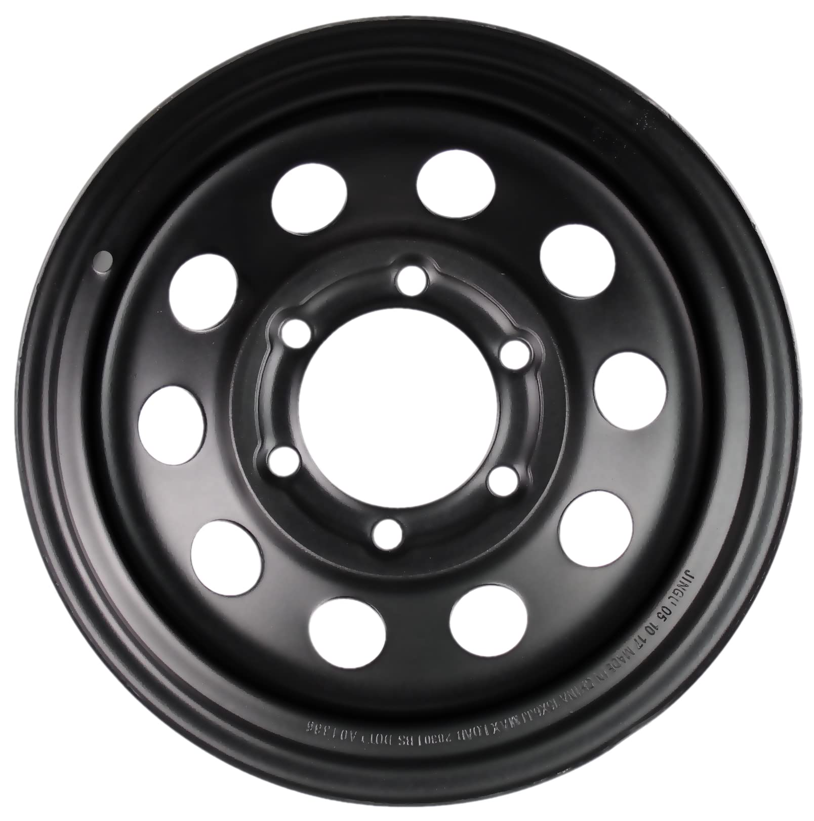 Kenda 15" x 6" black modular steel trailer wheel – face view showing 6 on 5.5" bolt pattern, 10-hole mod design, 2,860 lb capacity