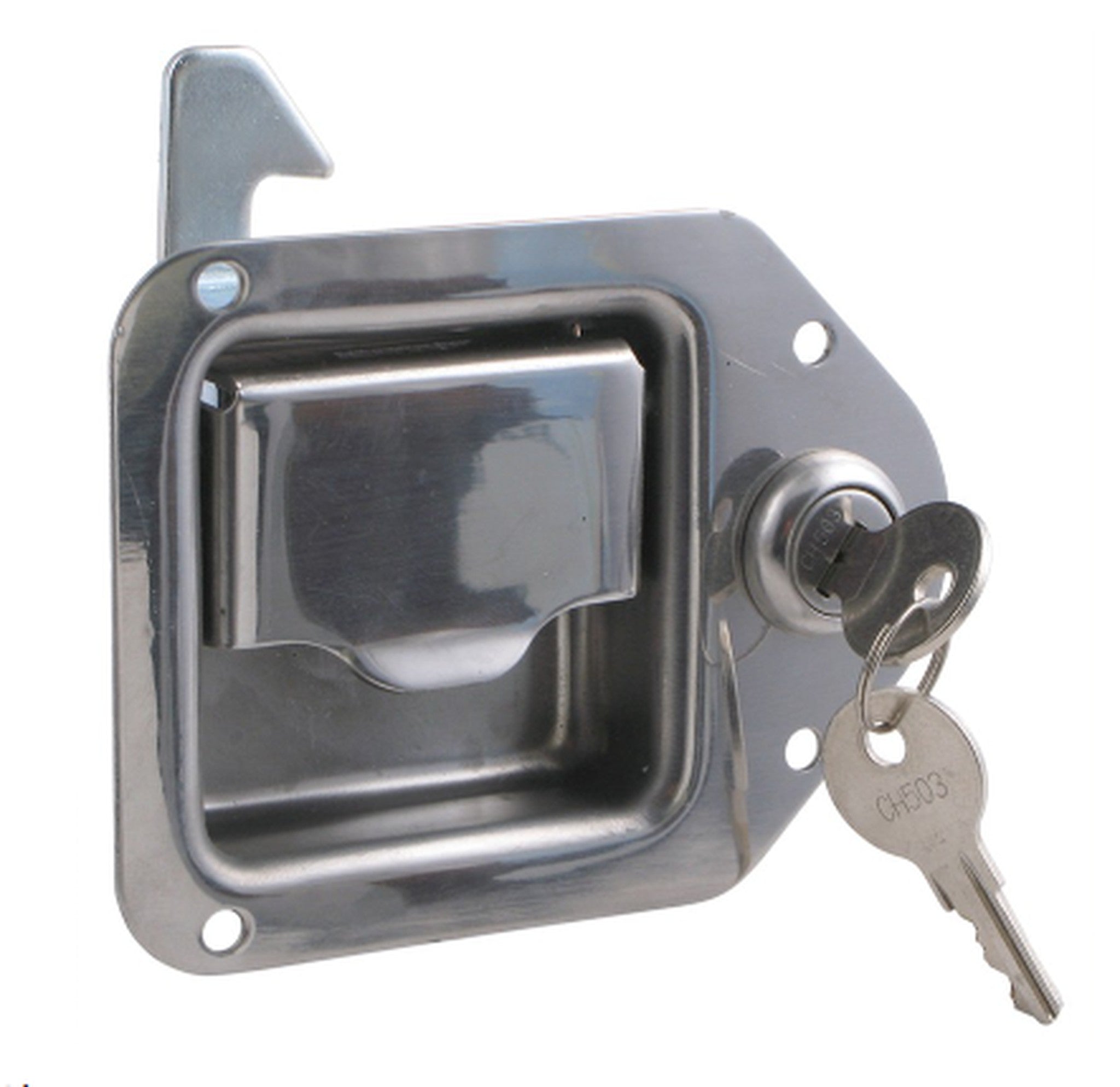 Buyers Products 8000SSL stainless steel locking paddle latch — dump trailer pump box latch, front view | AAA Trailer