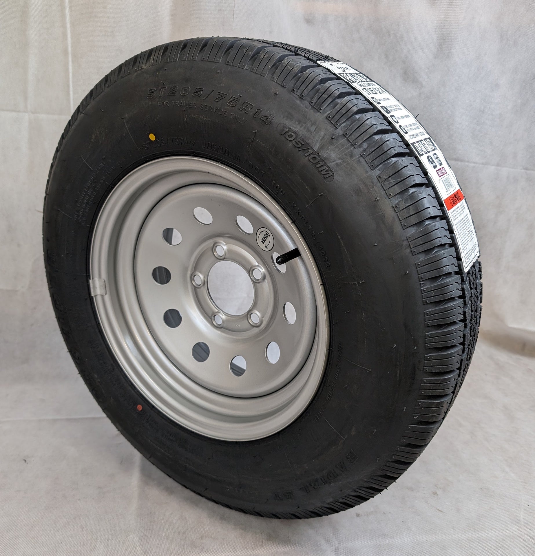 Taskmaster ST205/75R14 Radial Trailer Tire & 14" Silver Vesper Wheel - full product view | AAA Trailer